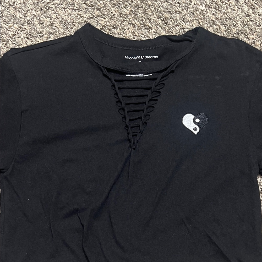 Black Tee with Yin Yang Heart